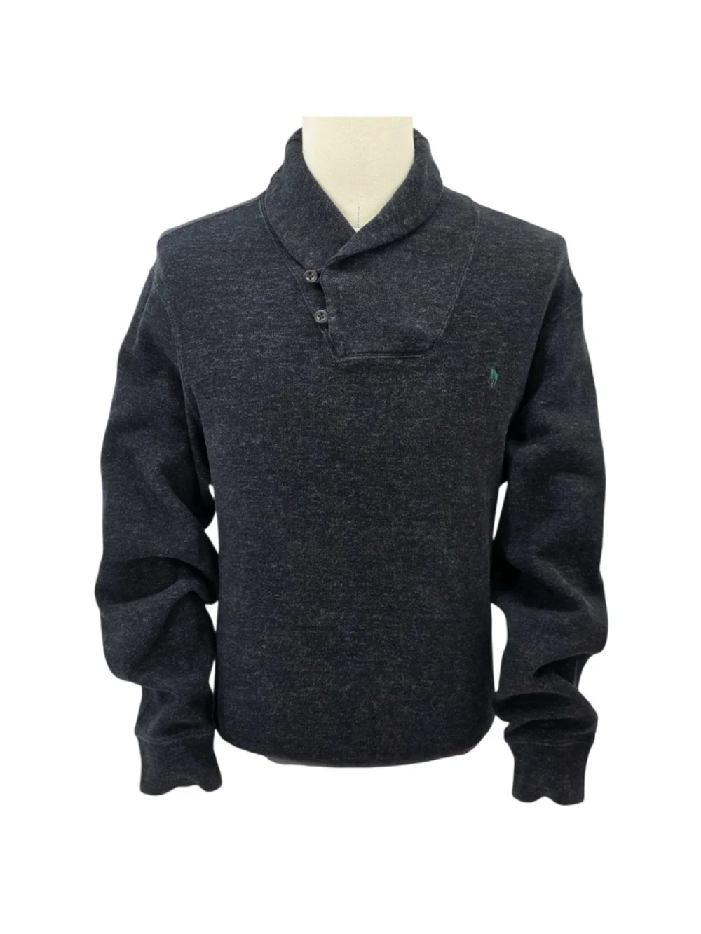 Polo Ralph Lauren Mens XL Cotton Shawl Collar Pullover Sweater Charcoal Gray